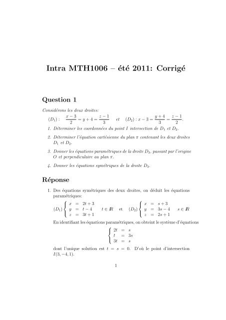 Intra MTH1006 – été 2011: Corrigé Question 1 - STEP