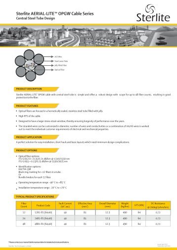 Sterlite AERIAL-LITE™ OPGW Cable (Central Steel Tube Design)