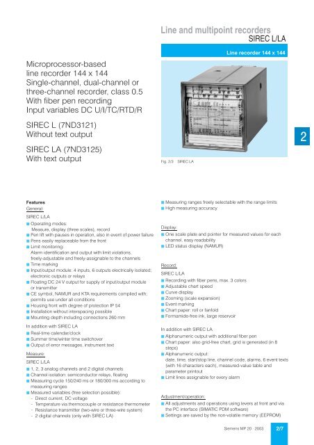 SIREC Recorders and Accessories Catalog MP 20 • 2003