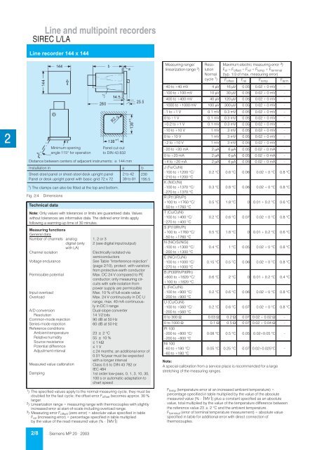 SIREC Recorders and Accessories Catalog MP 20 • 2003