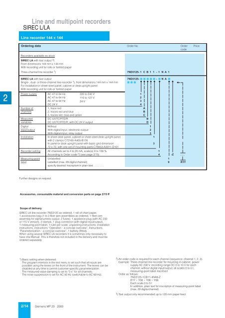 SIREC Recorders and Accessories Catalog MP 20 • 2003