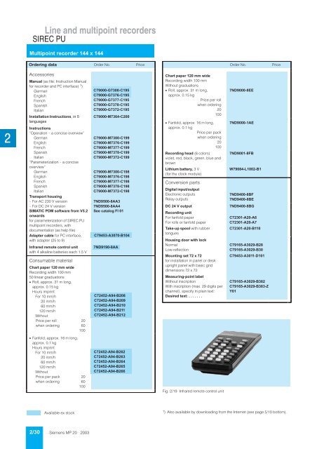 SIREC Recorders and Accessories Catalog MP 20 • 2003