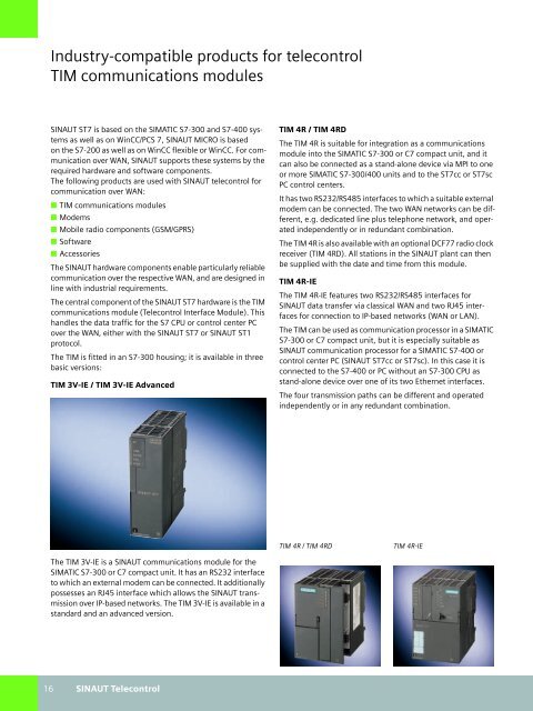 Efficient telecontrol with SINAUT Modular, flexible, secure.