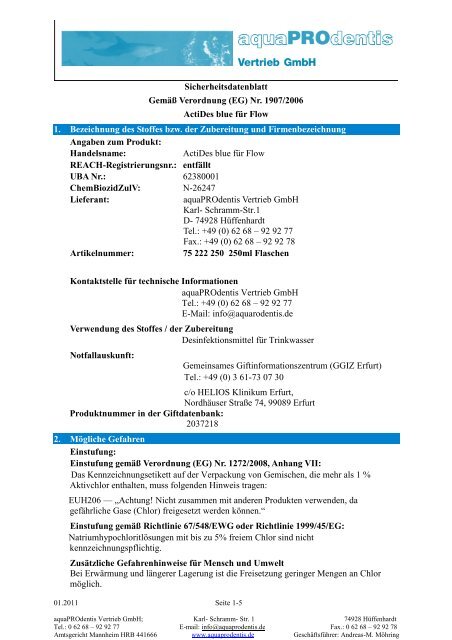 Sicherheitsdatenblatt Gemäß Verordnung (EG) Nr. 1907/2006 ...