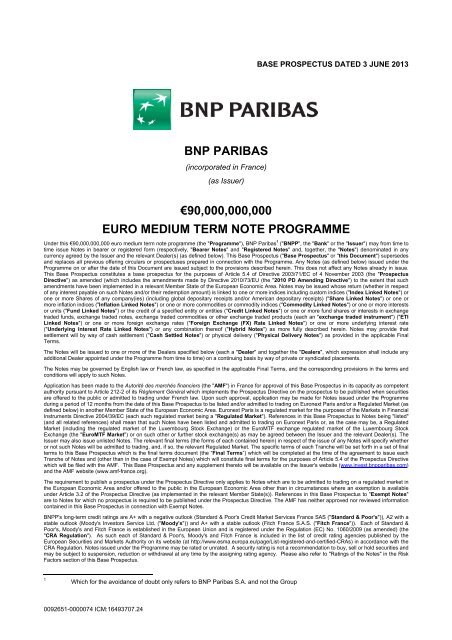 bnp paribas €90000000000 euro medium term note programme