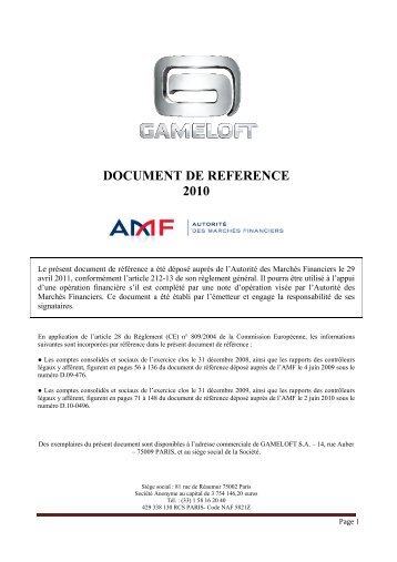 DOCUMENT DE REFERENCE 2010
