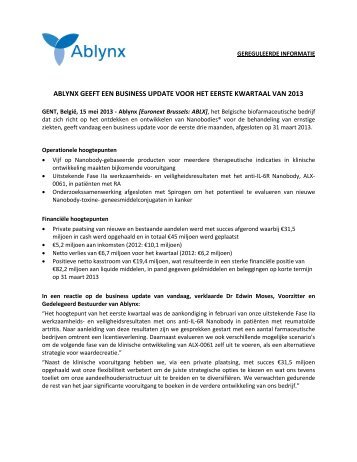 ABLYNX ANNOUNCES HALF-YEAR RESULTS FOR 2008