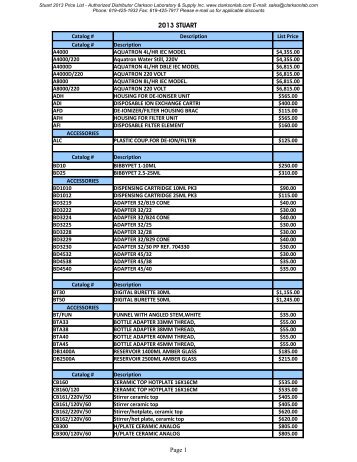 Stuart 2013 Price List - Clarkson Laboratory and Supply