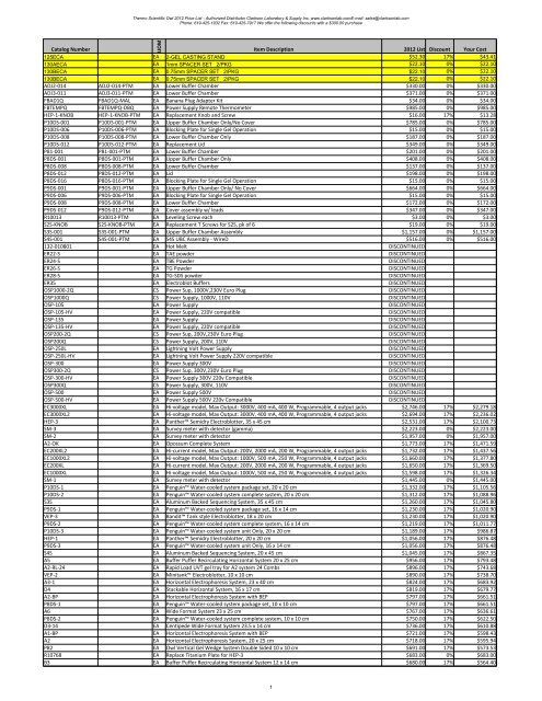 Thermo Scientific Owl 2012 Price List - Authorized Distributor ...