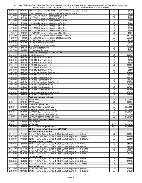 Ika Works 2013 Price List - Authorized Distributor Clarkson ...