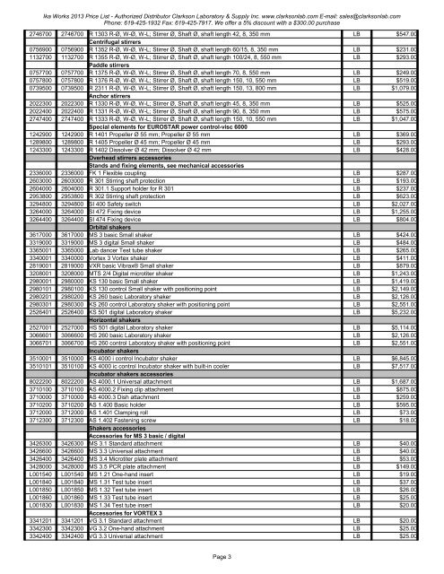 Ika Works 2013 Price List - Authorized Distributor Clarkson ...