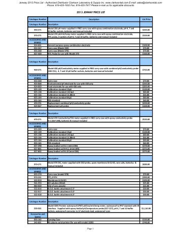 Jenway 2013 Price List - Clarkson Laboratory and Supply