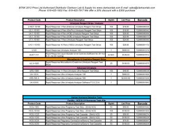 BTNX 2012 Price List-Authorized Distributor Clarkson Lab & Supply ...