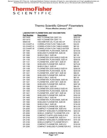 Barnant Company 2011 Price List - Authorized Distributor Clarkson ...
