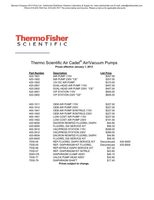 Air Cadet® Air/Vacuum Pumps - Clarkson Laboratory and Supply