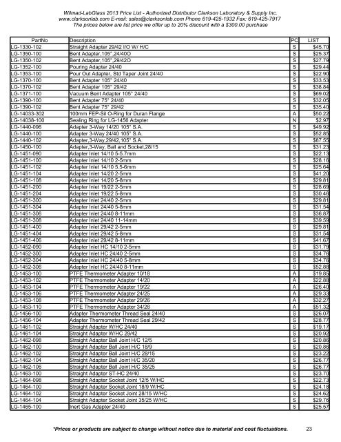 Wilmad-LabGlass 2013 Price List - Clarkson Laboratory and Supply