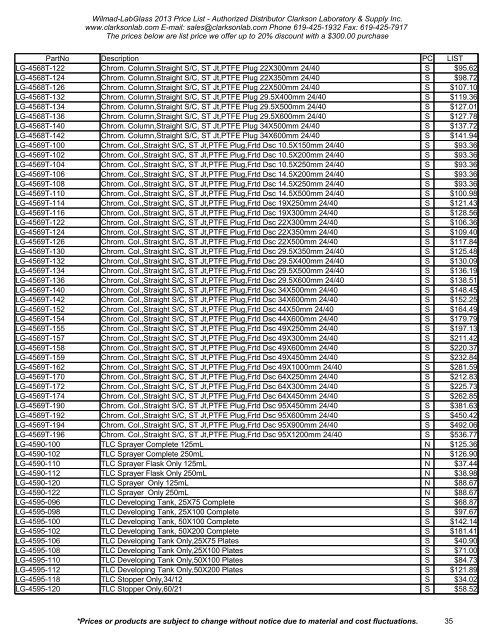 Wilmad-LabGlass 2013 Price List - Clarkson Laboratory and Supply