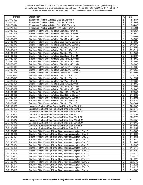 Wilmad-LabGlass 2013 Price List - Clarkson Laboratory and Supply