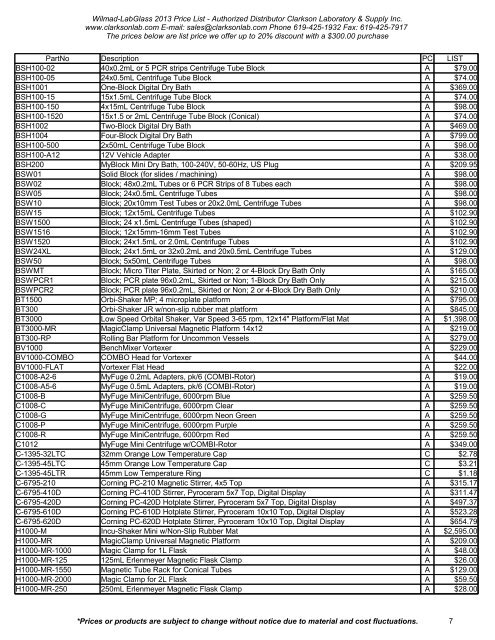 Wilmad-LabGlass 2013 Price List - Clarkson Laboratory and Supply