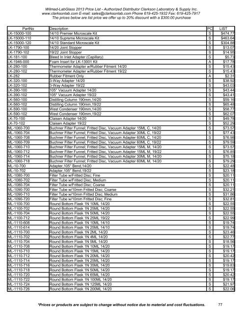 Wilmad-LabGlass 2013 Price List - Clarkson Laboratory and Supply