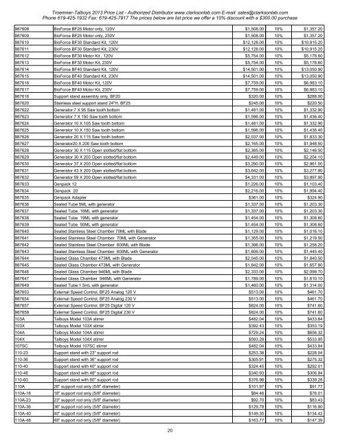 Troemner-Talboys 2013 Price List - Clarkson Laboratory and Supply