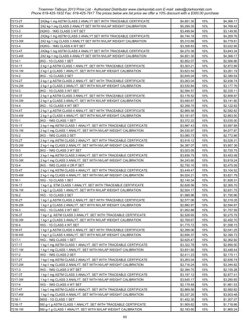 Troemner-Talboys 2013 Price List - Clarkson Laboratory and Supply