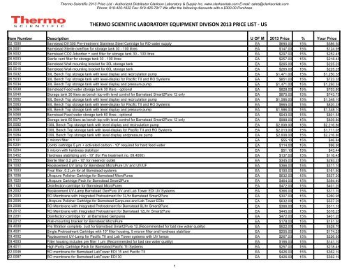 Thermo Scientific 2013 Price List - Clarkson Laboratory and Supply