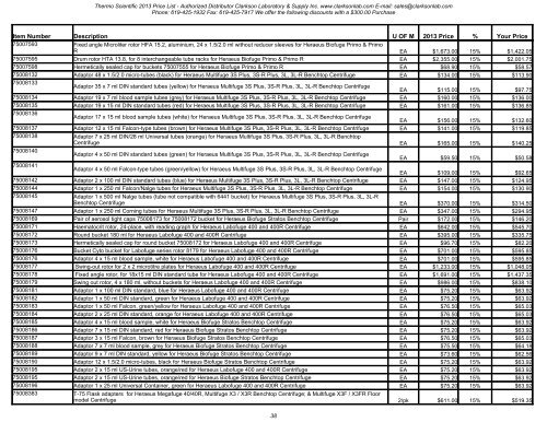 Thermo Scientific 2013 Price List - Clarkson Laboratory and Supply