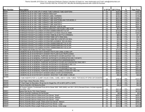 Thermo Scientific 2013 Price List - Clarkson Laboratory and Supply