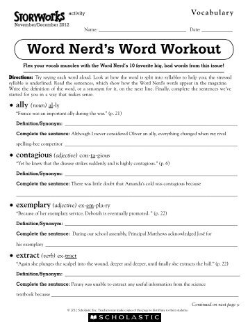Word Nerd's Word Workout - Storyworks - Scholastic
