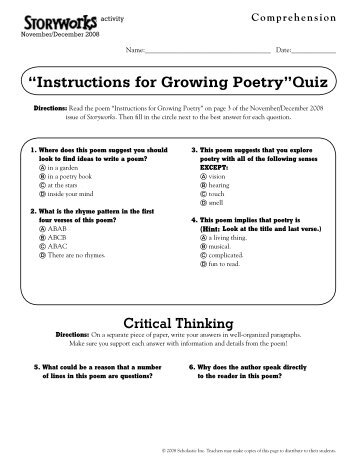 ?Instructions for Growing Poetry?Quiz - Storyworks - Scholastic