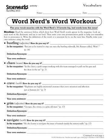 Word Nerd's Word Workout - Storyworks - Scholastic