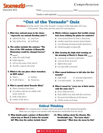 ?Out of the Tornado? Quiz - Storyworks - Scholastic