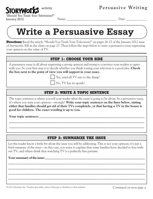 persuasive essay topic sentence