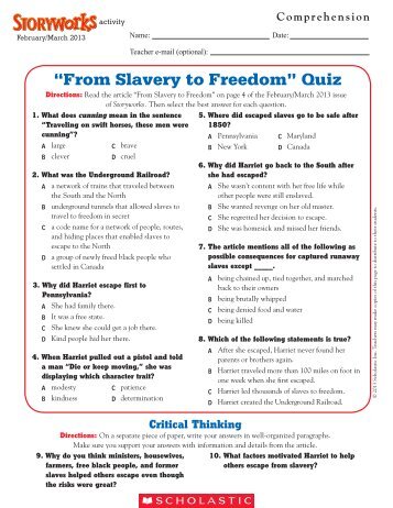 ?From Slavery to Freedom? Quiz - Storyworks - Scholastic