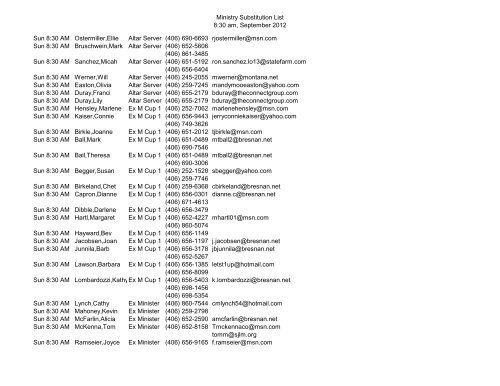 Minister Substitution List 5 pm, September 2012 Prefer Name ...