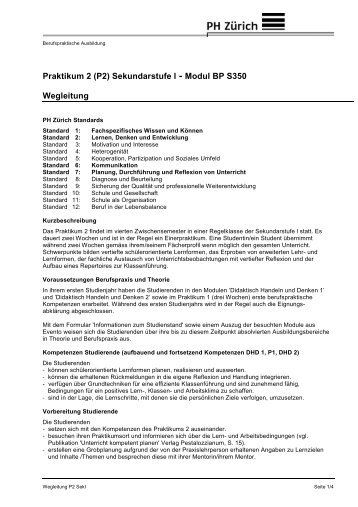 Praktikum 2 (P2) Sekundarstufe l - Modul BP S350 Wegleitung