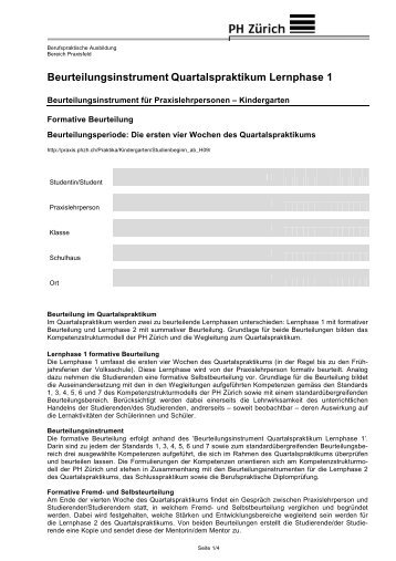 Beurteilungsinstrument Quartalspraktikum Lernphase 1