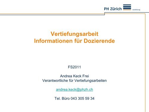 Informationen zur Vertiefungsarbeit - StudiWeb