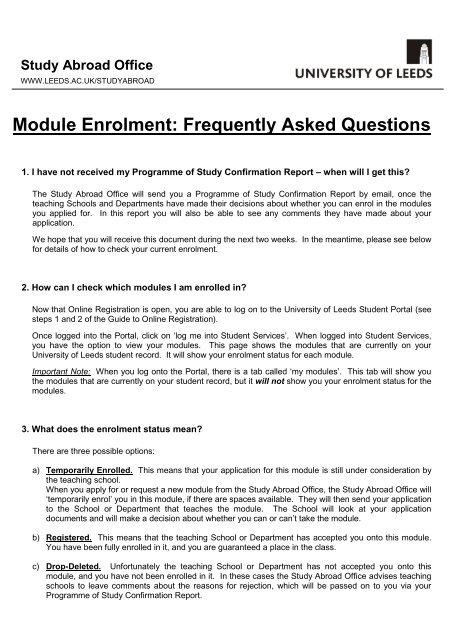 Module Enrolment - Study Abroad - University of Leeds