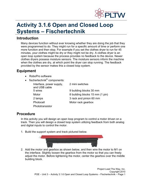 Activity 3.1.6 Open and Closed Loop Systems – Fischertechnik