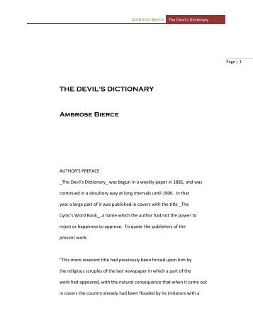 THE DEVIL'S DICTIONARY Ambrose Bierce - Sunny Hills High School