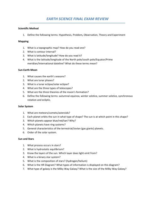 Earth Science Final Exam Review