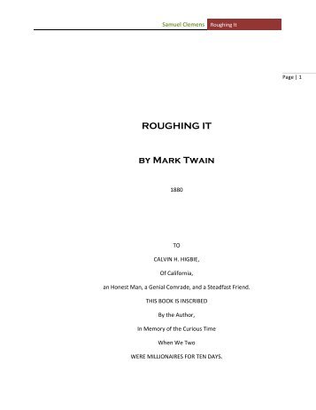 ROUGHING IT by Mark Twain - Sunny Hills High School