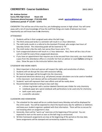 Chemistry Guidelines 2012 - Sunny Hills High School