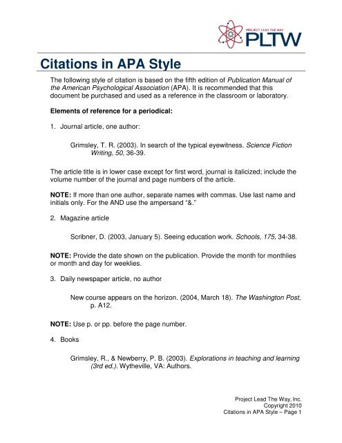 Citations In Apa Style Sunny Hills High School