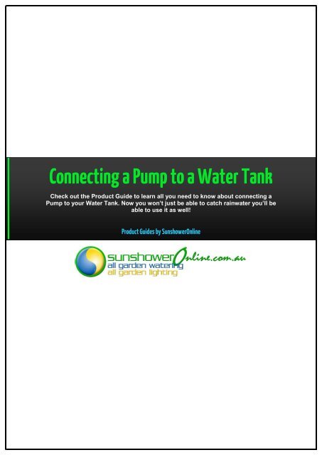 Connecting a Pump to a Water Tank - SunshowerOnline