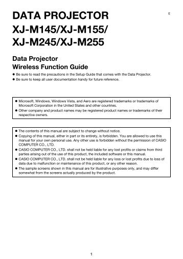 DATA PROJECTOR XJ-M145/XJ-M155/ XJ-M245/XJ-M255 - Casio