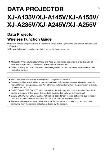 data projector xj-a135v/xj-a145v/xj-a155v - Casio