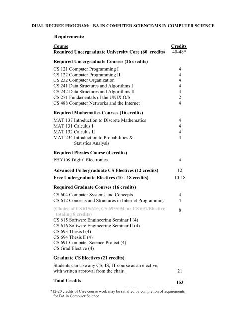 Combined BA/MS in Computer Science - pace university